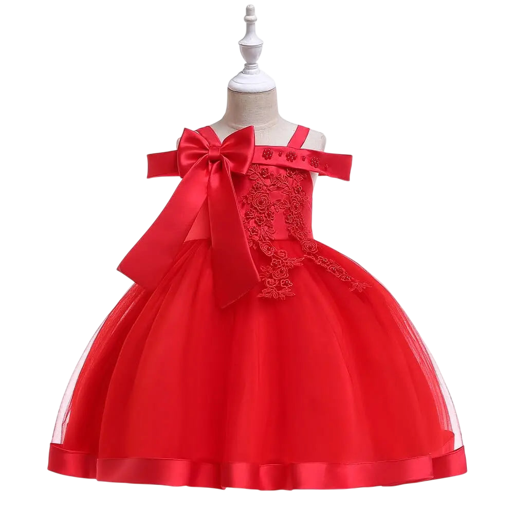 Girls' flower applique ball gown from Showlu Fashion for birthdays and parties, featuring a floral design, bow, and elegant style.