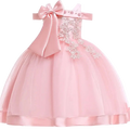 Girls' flower applique ball gown by Showlu Fashion Store, elegant birthday party dress with bow, suitable for ages 3-10 years.