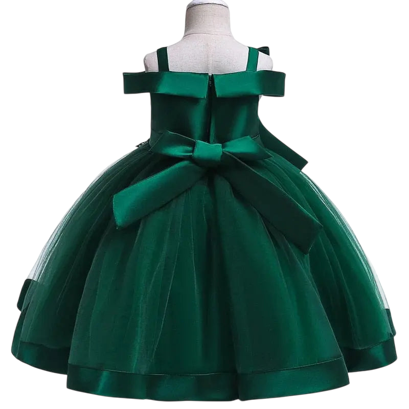 Girls' flower applique ball gown by Showlu Fashion Store, featuring an elegant birthday party dress with floral details and a bow.
