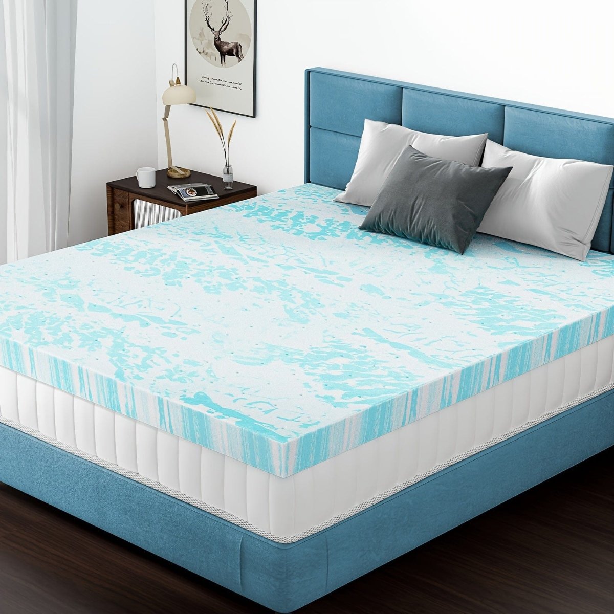 Showlu Fashion 3-inch gel memory foam mattress topper with cooling cotton cover for enhanced sleep support and comfort.