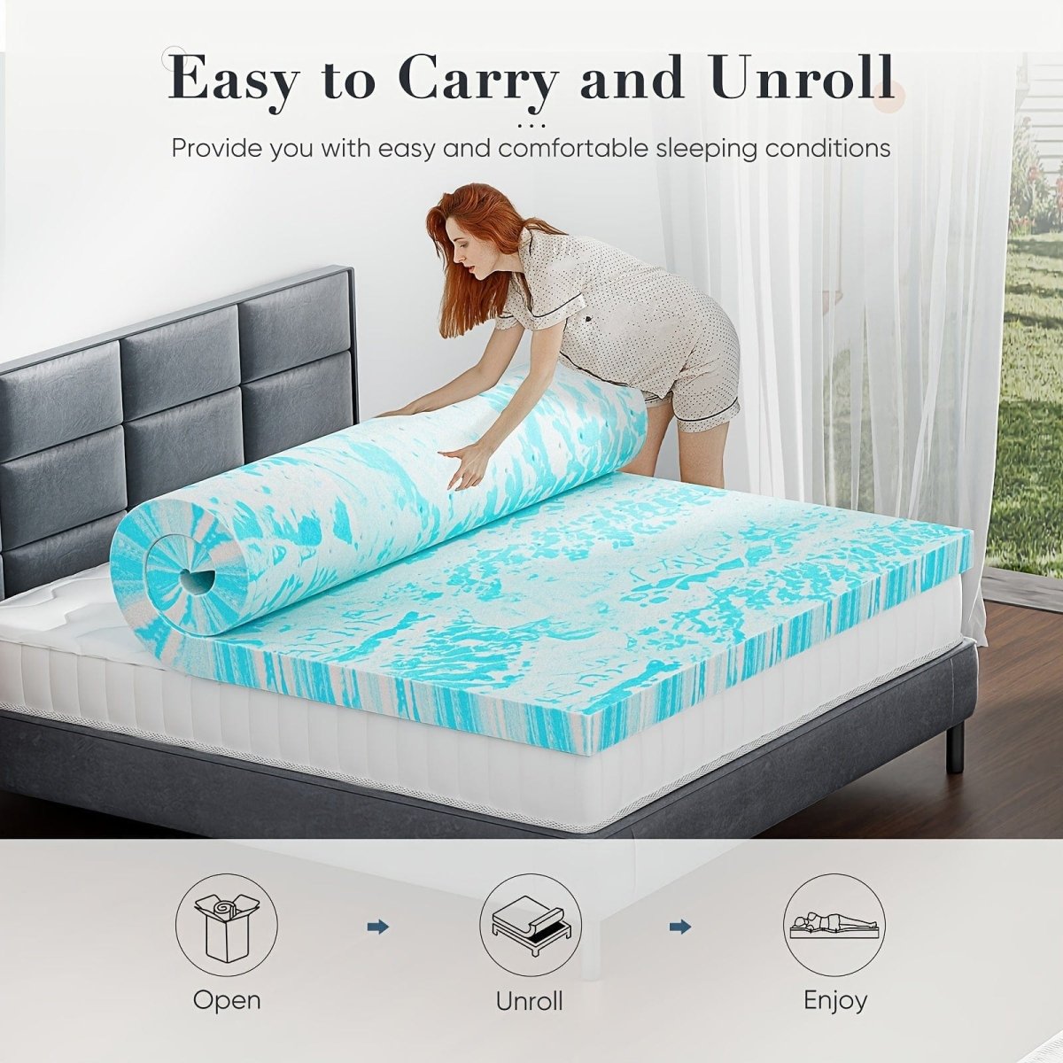Sweetcrispy 3-inch gel memory foam mattress topper with cooling cotton cover for enhanced comfort and support.