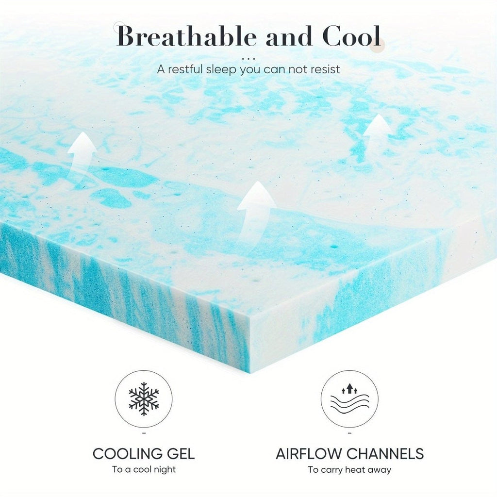 Sweetcrispy 3-inch gel-infused memory foam mattress topper with cooling cotton cover for enhanced sleep comfort and support.