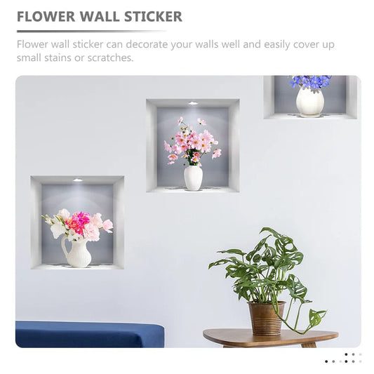 3 Pcs 3D Three - dimensional Simulation Window Flower Wall Sticker Vase Household - SHOWLU FASHION STORE