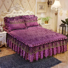 3 Pcs Bedding Set Luxurious Bedding Cover Set Warm Bedspread on The Bed Heightened Bed Skirt for Queen/King Size with Pillowcase - SHOWLU FASHION STORE