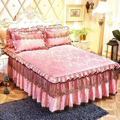 3 Pcs Bedding Set Luxurious Bedding Cover Set Warm Bedspread on The Bed Heightened Bed Skirt for Queen/King Size with Pillowcase - SHOWLU FASHION STORE