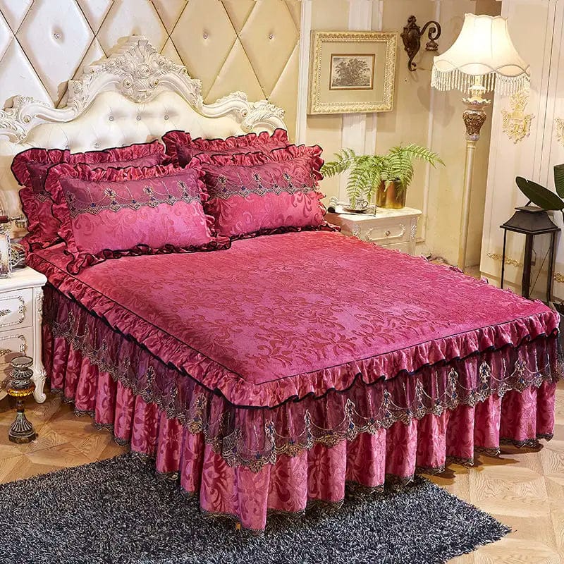 3 Pcs Bedding Set Luxurious Bedding Cover Set Warm Bedspread on The Bed Heightened Bed Skirt for Queen/King Size with Pillowcase - SHOWLU FASHION STORE