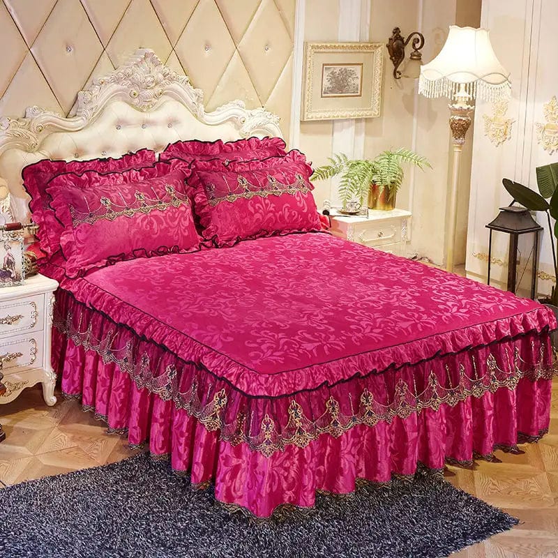 3 Pcs Bedding Set Luxurious Bedding Cover Set Warm Bedspread on The Bed Heightened Bed Skirt for Queen/King Size with Pillowcase - SHOWLU FASHION STORE