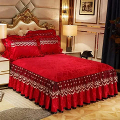 3 Pcs Bedding Set Luxury Soft Bed Spreads Heightened Bed Skirt Adjustable Linen Sheets Queen King Size Cover with Pillowcases - SHOWLU FASHION STORE