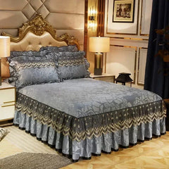 3 Pcs Bedding Set Luxury Soft Bed Spreads Heightened Bed Skirt Adjustable Linen Sheets Queen King Size Cover with Pillowcases - SHOWLU FASHION STORE