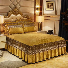 3 Pcs Bedding Set Luxury Soft Bed Spreads Heightened Bed Skirt Adjustable Linen Sheets Queen King Size Cover with Pillowcases - SHOWLU FASHION STORE