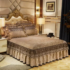 3 Pcs Bedding Set Luxury Soft Bed Spreads Heightened Bed Skirt Adjustable Linen Sheets Queen King Size Cover with Pillowcases - SHOWLU FASHION STORE