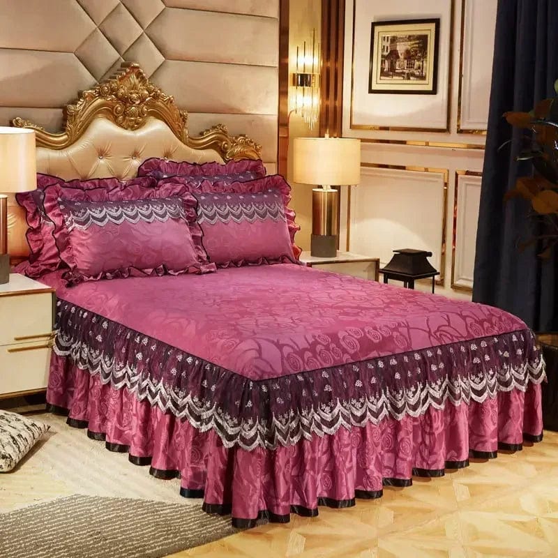 3 Pcs Bedding Set Luxury Soft Bed Spreads Heightened Bed Skirt Adjustable Linen Sheets Queen King Size Cover with Pillowcases - SHOWLU FASHION STORE