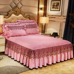 3 Pcs Bedding Set Luxury Soft Bed Spreads Heightened Bed Skirt Adjustable Linen Sheets Queen King Size Cover with Pillowcases - SHOWLU FASHION STORE