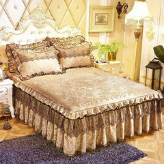 3 Pcs Bedspread on The Bed Luxury Lace Bed Skirt Thicken Beautiful Bed Linen Cal Bedding Sheets Home Bedspreads Queen/King Size - SHOWLU FASHION STORE