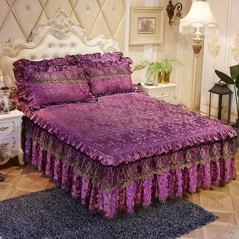 3 Pcs Bedspread on The Bed Luxury Lace Bed Skirt Thicken Beautiful Bed Linen Cal Bedding Sheets Home Bedspreads Queen/King Size - SHOWLU FASHION STORE