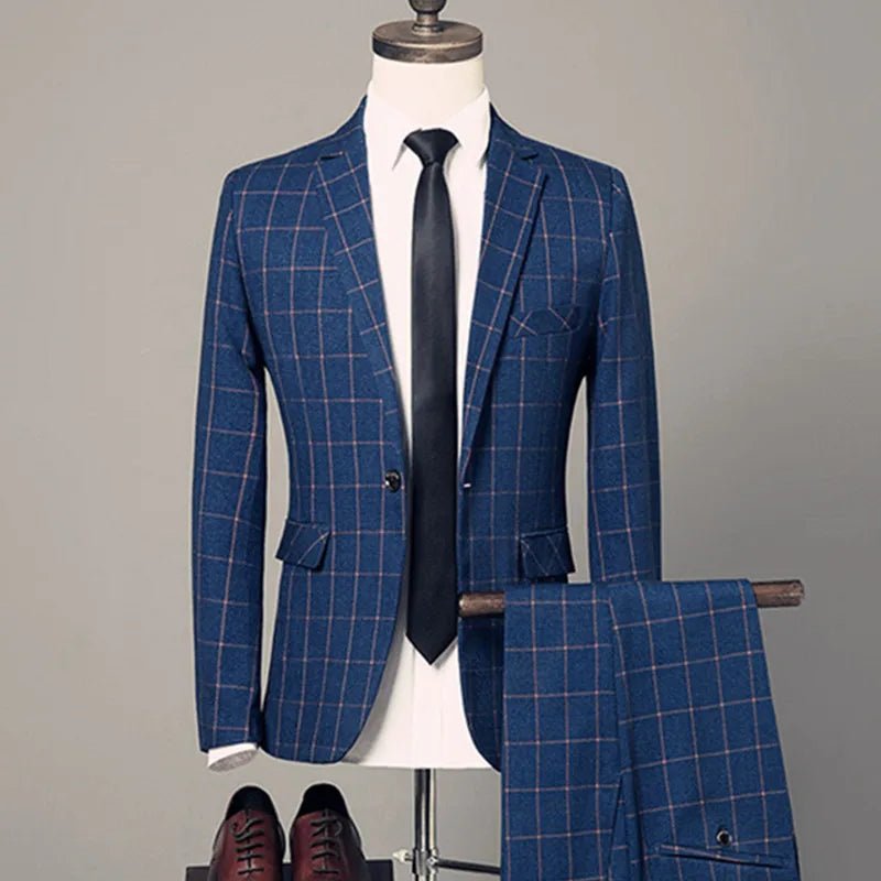 3 Pcs Blazers Pants Vest Set / 2023 New Men's Business Professional Classic Fashion Banquet Plaid Coat Waistcoat 2 Pcs Suits - SHOWLU FASHION STORE