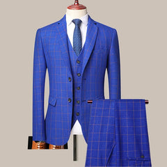 3 Pcs Blazers Pants Vest Set / 2023 New Men's Business Professional Classic Fashion Banquet Plaid Coat Waistcoat 2 Pcs Suits - SHOWLU FASHION STORE