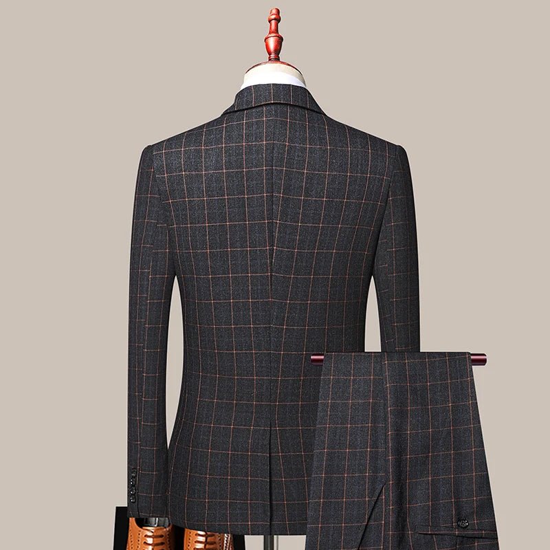 3 Pcs Blazers Pants Vest Set / 2023 New Men's Business Professional Classic Fashion Banquet Plaid Coat Waistcoat 2 Pcs Suits - SHOWLU FASHION STORE