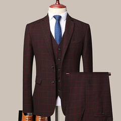 3 Pcs Blazers Pants Vest Set / 2023 New Men's Business Professional Classic Fashion Banquet Plaid Coat Waistcoat 2 Pcs Suits - SHOWLU FASHION STORE