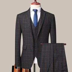 3 Pcs Blazers Pants Vest Set / 2023 New Men's Business Professional Classic Fashion Banquet Plaid Coat Waistcoat 2 Pcs Suits - SHOWLU FASHION STORE