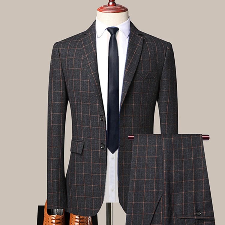 3 Pcs Blazers Pants Vest Set / 2023 New Men's Business Professional Classic Fashion Banquet Plaid Coat Waistcoat 2 Pcs Suits - SHOWLU FASHION STORE