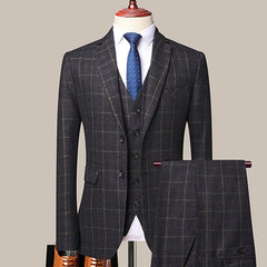 3 Pcs Blazers Pants Vest Set / 2023 New Men's Business Professional Classic Fashion Banquet Plaid Coat Waistcoat 2 Pcs Suits - SHOWLU FASHION STORE