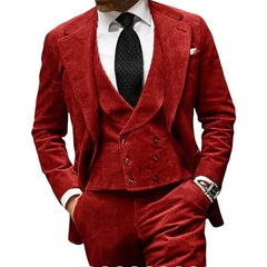 3 Pcs Corduroy Men's Suits (Jacket + Vest + Pants) Fashion Sets Groomsmen Tuxedos for Wedding Groom Suit Jacket Custm Made - SHOWLU FASHION STORE