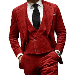 3 Pcs Corduroy Men's Suits (Jacket + Vest + Pants) Fashion Sets Groomsmen Tuxedos for Wedding Groom Suit Jacket Custm Made - SHOWLU FASHION STORE