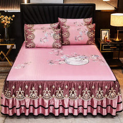 3 Pcs Linen Sheets Lace Mat Heighten Fitted Bed Sheet Summer Jacquard Weave Soft Bed Sheet with Pillowcases For Home - SHOWLU FASHION STORE