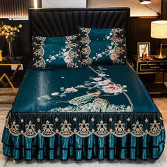 3 Pcs Linen Sheets Lace Mat Heighten Fitted Bed Sheet Summer Jacquard Weave Soft Bed Sheet with Pillowcases For Home - SHOWLU FASHION STORE