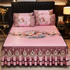 3 Pcs Linen Sheets Lace Mat Heighten Fitted Bed Sheet Summer Jacquard Weave Soft Bed Sheet with Pillowcases For Home - SHOWLU FASHION STORE