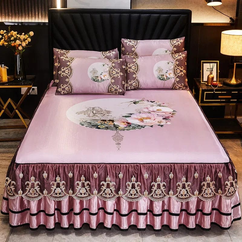 3 Pcs Linen Sheets Lace Mat Heighten Fitted Bed Sheet Summer Jacquard Weave Soft Bed Sheet with Pillowcases For Home - SHOWLU FASHION STORE