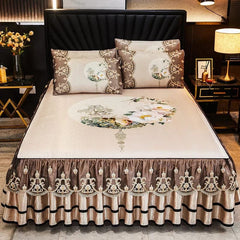 3 Pcs Linen Sheets Lace Mat Heighten Fitted Bed Sheet Summer Jacquard Weave Soft Bed Sheet with Pillowcases For Home - SHOWLU FASHION STORE