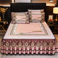 3 Pcs Linen Sheets Lace Mat Heighten Fitted Bed Sheet Summer Jacquard Weave Soft Bed Sheet with Pillowcases For Home - SHOWLU FASHION STORE