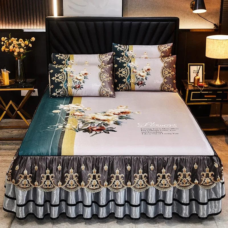 3 Pcs Linen Sheets Lace Mat Heighten Fitted Bed Sheet Summer Jacquard Weave Soft Bed Sheet with Pillowcases For Home - SHOWLU FASHION STORE