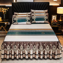 3 Pcs Linen Sheets Lace Mat Heighten Fitted Bed Sheet Summer Jacquard Weave Soft Bed Sheet with Pillowcases For Home - SHOWLU FASHION STORE