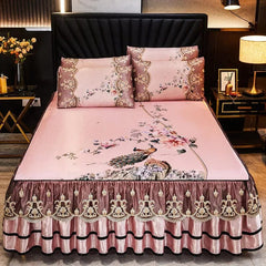 3 Pcs Linen Sheets Lace Mat Heighten Fitted Bed Sheet Summer Jacquard Weave Soft Bed Sheet with Pillowcases For Home - SHOWLU FASHION STORE