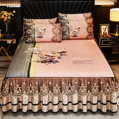 3 Pcs Linen Sheets Lace Mat Heighten Fitted Bed Sheet Summer Jacquard Weave Soft Bed Sheet with Pillowcases For Home - SHOWLU FASHION STORE