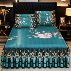 3 Pcs Linen Sheets Lace Mat Heighten Fitted Bed Sheet Summer Jacquard Weave Soft Bed Sheet with Pillowcases For Home - SHOWLU FASHION STORE