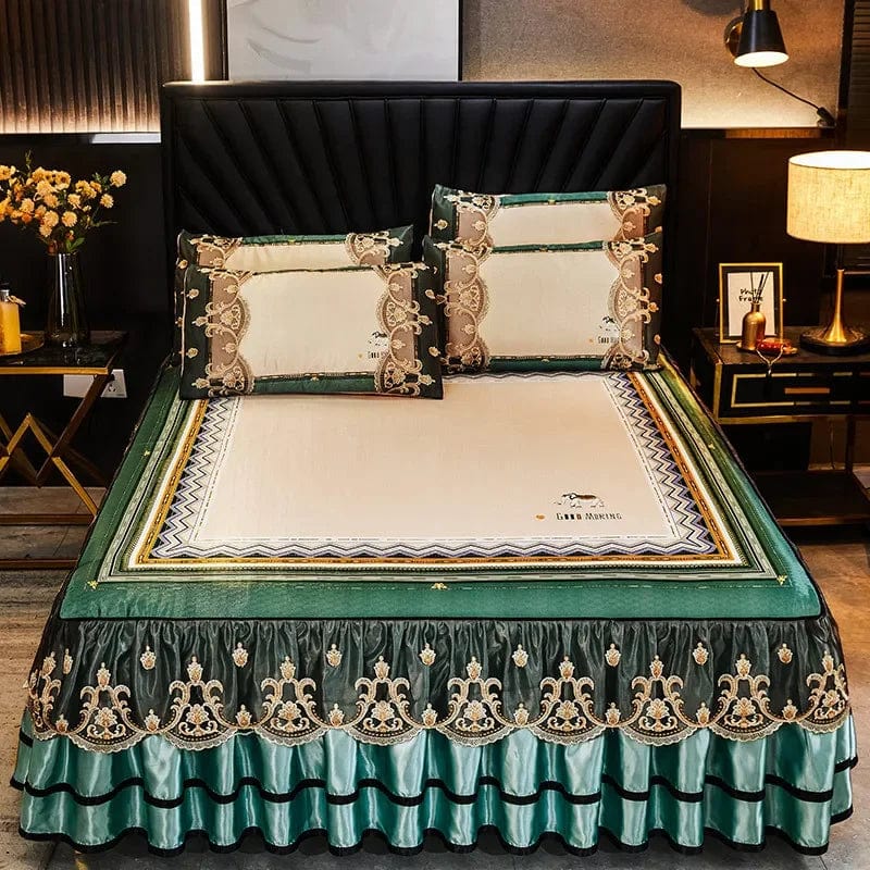 3 Pcs Linen Sheets Lace Mat Heighten Fitted Bed Sheet Summer Jacquard Weave Soft Bed Sheet with Pillowcases For Home - SHOWLU FASHION STORE