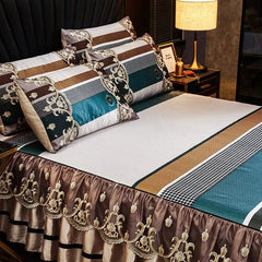 3 Pcs Linen Sheets Lace Mat Heighten Fitted Bed Sheet Summer Jacquard Weave Soft Bed Sheet with Pillowcases For Home - SHOWLU FASHION STORE