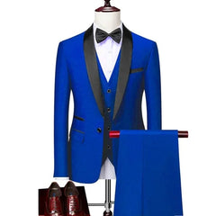 3 Pcs Men Lapel Black Collar Suit Set Coat Vest Trousers / Business Groomsmen Groom Wedding Dress Fprmal Blazer Pants Waistcoat - SHOWLU FASHION STORE