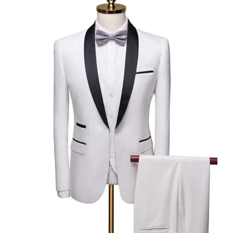 3 Pcs Men Lapel Black Collar Suit Set Coat Vest Trousers / Business Groomsmen Groom Wedding Dress Fprmal Blazer Pants Waistcoat - SHOWLU FASHION STORE