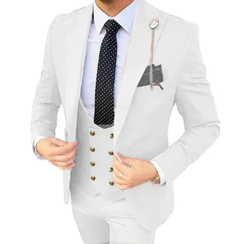 SHOWLU FASHION men's 3-piece slim fit suit with blazer, vest, and trousers, ideal for formal business or wedding occasions.