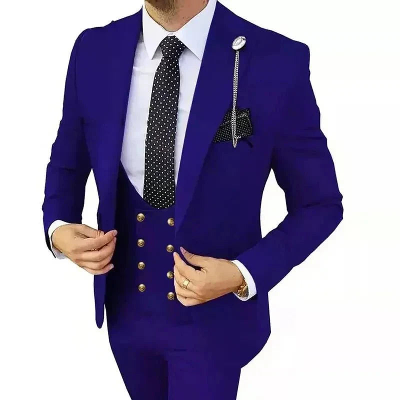 SHOWLU FASHION men's 3-piece slim fit suit with blazer, vest, and trousers, ideal for formal business or wedding occasions.