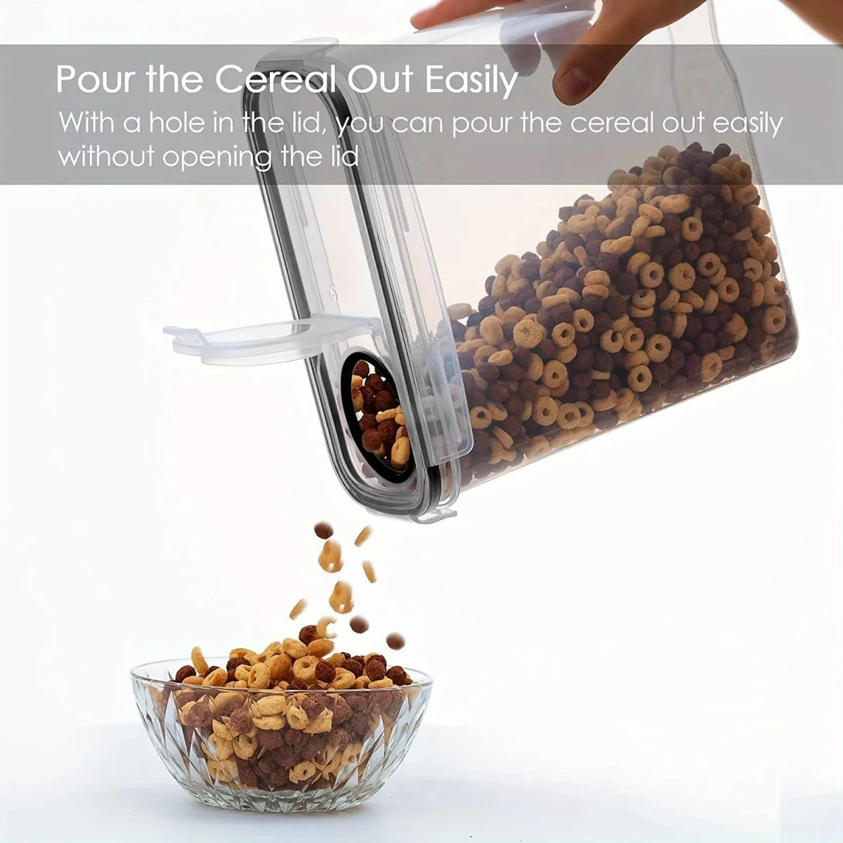Showlu 3-piece airtight cereal storage containers set with 2.5L capacity, BPA-free, dishwasher safe, labeled for pantry organization.