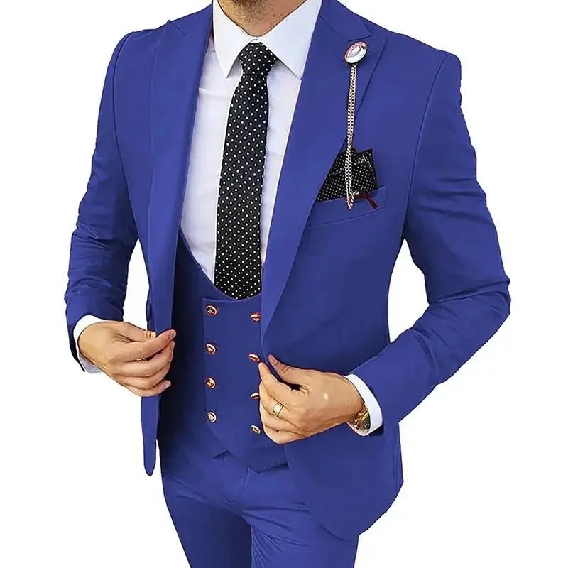 3 Piece Formal Men Wedding Suits Groom Tuxedos Slim Fit Business Suits Peak Lapel Jacket Costume Homme (Blazer+Pants+Vest) - SHOWLU FASHION STORE