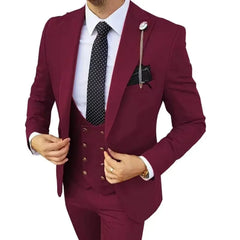 3 Piece Formal Men Wedding Suits Groom Tuxedos Slim Fit Business Suits Peak Lapel Jacket Costume Homme (Blazer+Pants+Vest) - SHOWLU FASHION STORE