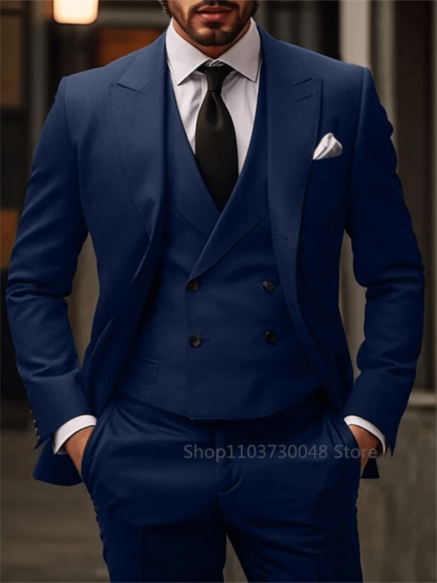 3 Piece High Quality Red/Navy Suits for Men Slim Fit Formal Business Office Daily Casual Outfits Fashion Wedding Party Tuxedo - SHOWLU FASHION STORE