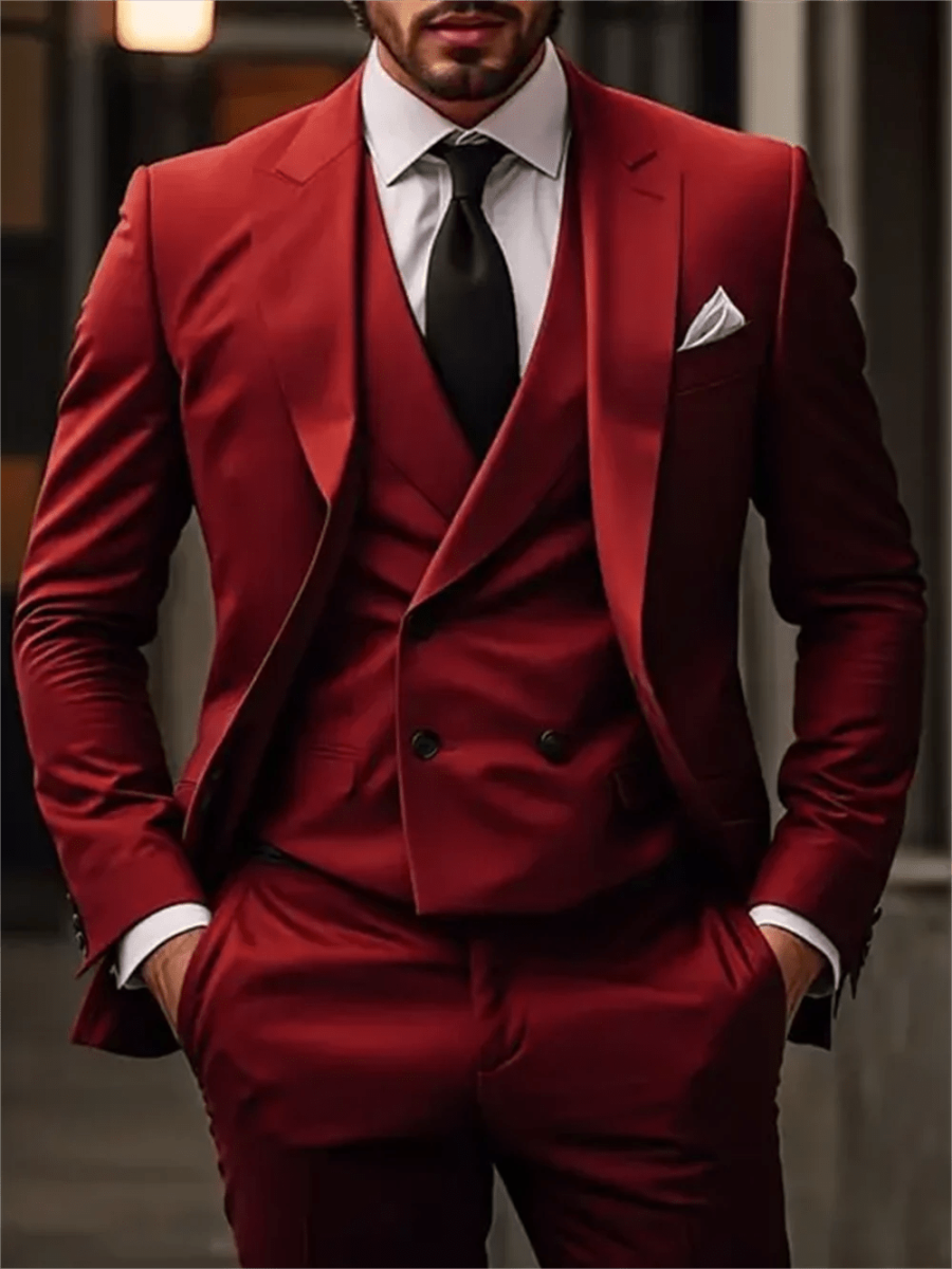 3 Piece High Quality Red/Navy Suits for Men Slim Fit Formal Business Office Daily Casual Outfits Fashion Wedding Party Tuxedo - SHOWLU FASHION STORE